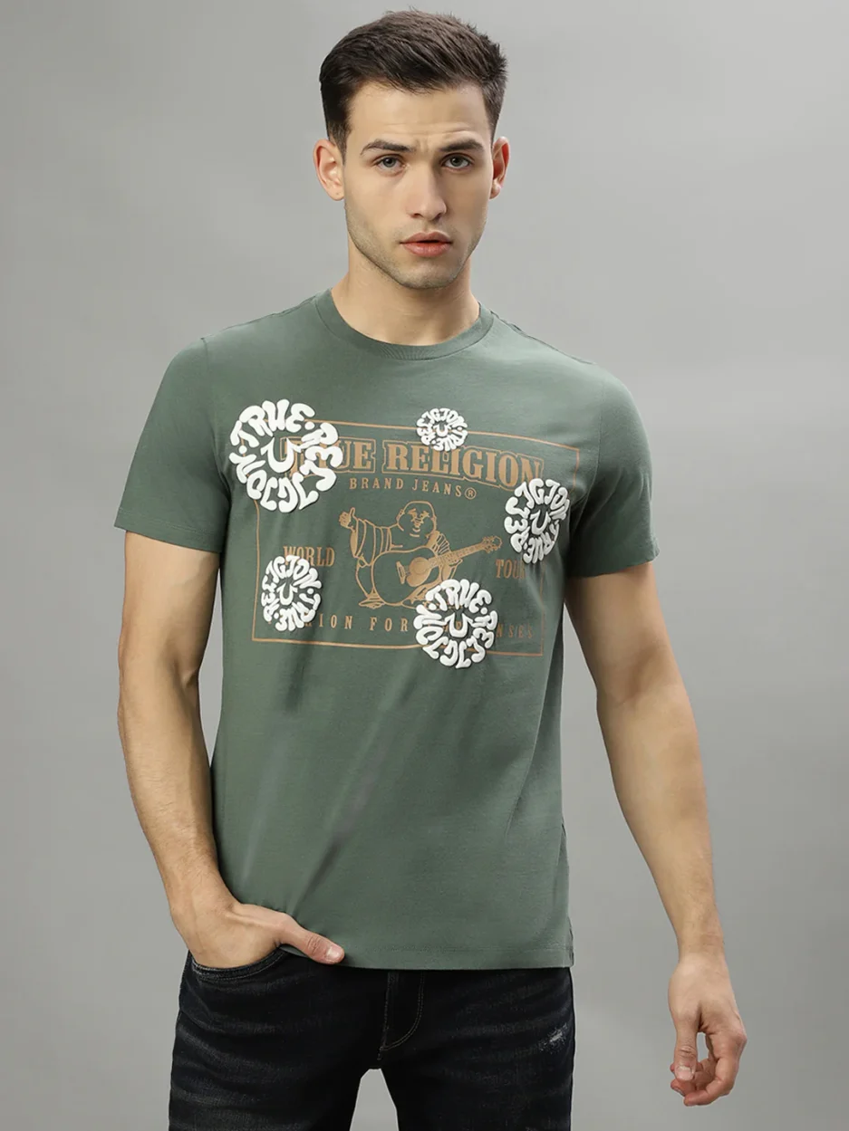 TRUE RELIGION GREEN FASHION PRINTED REGULAR FIT T SHIRT