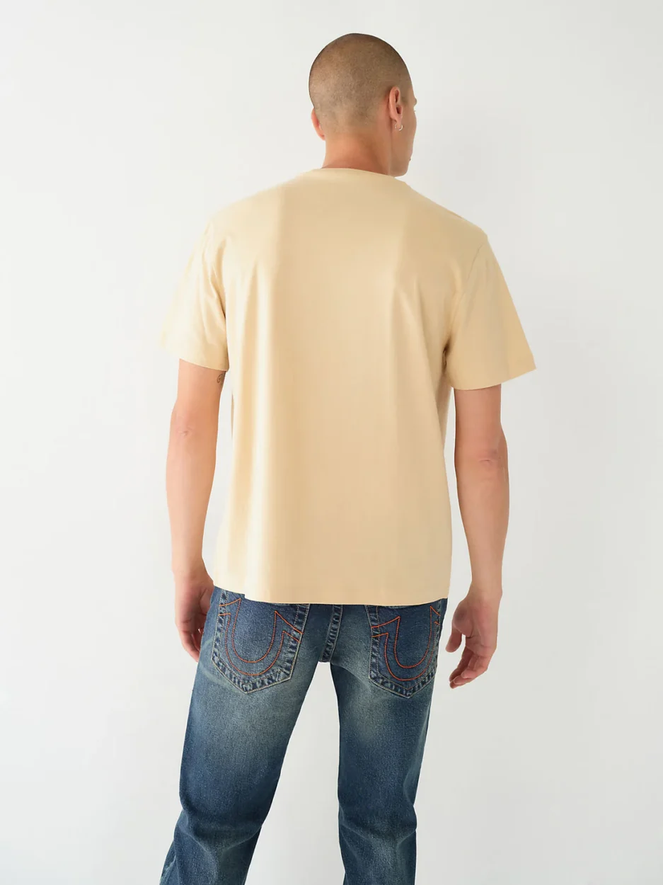 TRUE RELIGION MEN BEIGE PRINTED ROUND NECK TEE